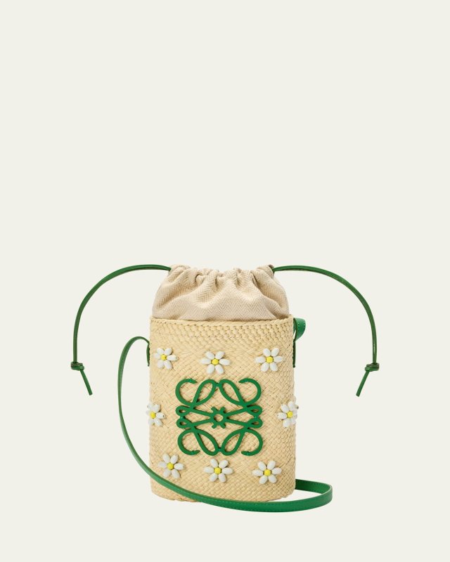 x Paula's Ibiza Anagram Flower Straw Pocket Crossbody Bag